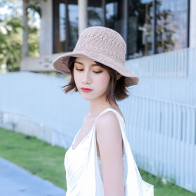 

Korean version of summer Joker fisherman hat tie bow straw hat womens summer small fresh knit beach holiday visor