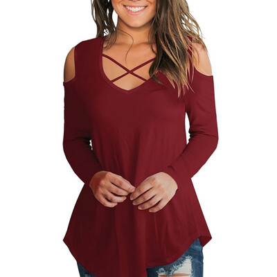 

Summer Women Casual Top 2018 Sexy V Collar Bandage Cross Short Sleeves T-shirt Woman Off Shoulder T Shirt
