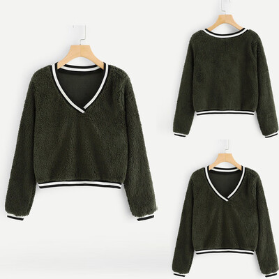 

Tailored Women Fashion Solid Line V-Neck Long Sleeve Tops Blouse Sweatshirt