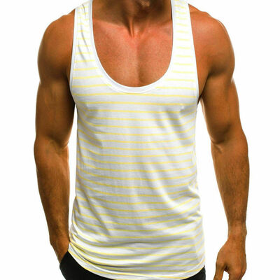 

Mens Stripe Sleeveless Vest Summer Beach Training Gym Tank Top T-Shirt