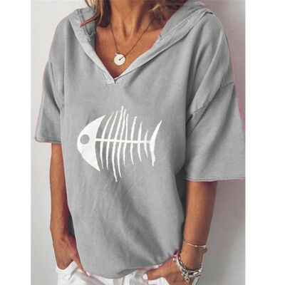 

Women Loose Short Sleeve Hooded Casual Blouse Shirt Tops Fashion Summer T-shirt