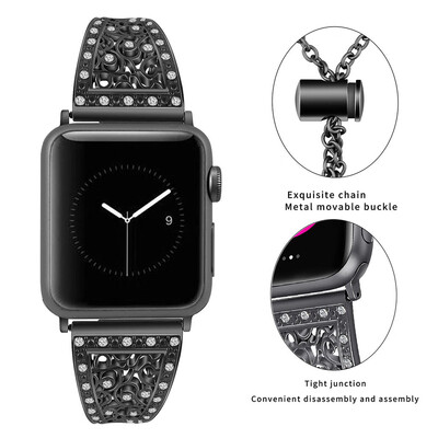 

〖Follure〗For Apple Watch 4244mm Hollowed-Out Rhinestone Stainless Steel Cuff Bracelet