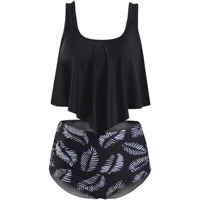 

Roseonmyhand Women Two Piece Plus Size Sexy Backless Halter Dot Printed Swimwear Set