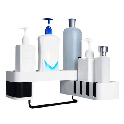 

Bathroom Corner Shelf No Drilling Wall-mounted Storage Rack Holder Cabinets with Hooks 2 Tier Bathtub Bath Shower Caddy Basket Org