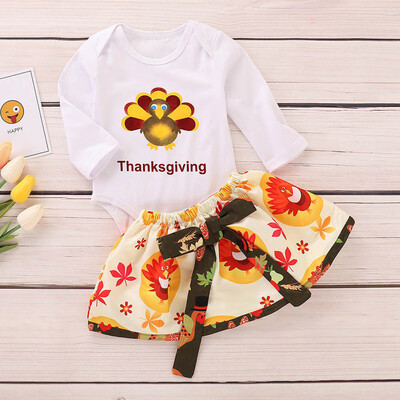 

Infant Toddler Baby Girls Turkey Thanksgiving Day Tops Bow Skirt Outfits Sets