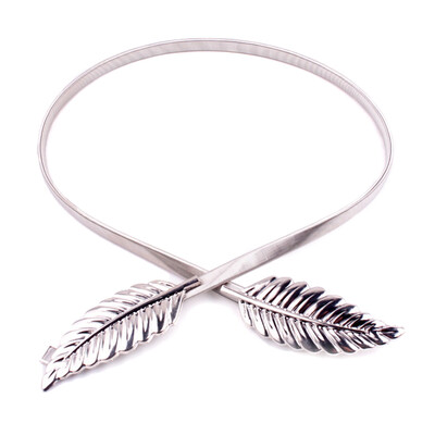 

Womens Ladies Fashion Gold Leaves Metal Elastic Thin Skinny Belt Waist Band