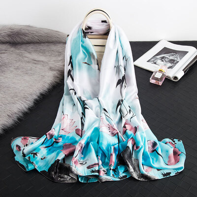 

Spring&autumn new womens high-end simulation silk scarf summer sunscreen silk scarf beach towel Korean version of the dual-use shawl