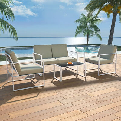 

4 Piece Garden Lounge Set with Cushions Steel White