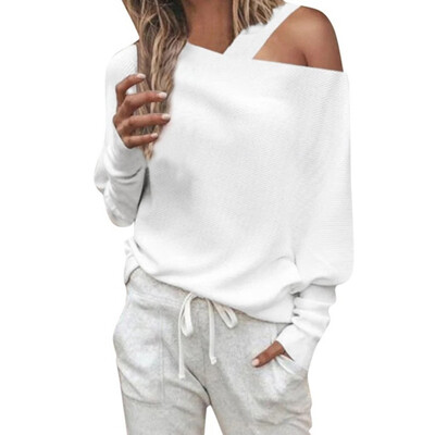 

Women Autumn Solid Color T Shirt Irregular Casual Vacation Elegant Tops Plus Size Off Shoulder Blouses