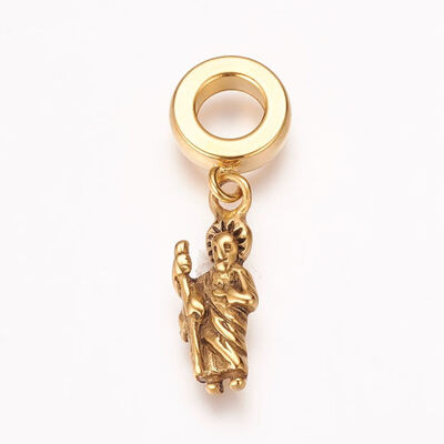

304 Stainless Steel European Dangle Beads Large Hole Pendants Jesus Antique Golden 28mm Hole 5mm Pendant 18x7x3mm
