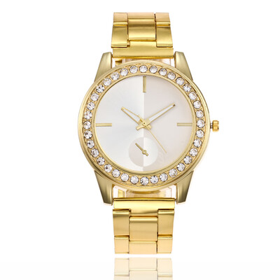 

New alloy steel belt ladies watch full diamond simple scale quartz watch hot sale
