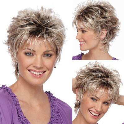 

〖Follure〗Fashion Wig Short Haircut Curly Color Gradient Wigs Short Synthetic