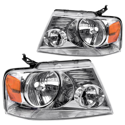 

For 2004-2008 Ford F150 11th Gen Chrome Housing Amber Corner Headlight Headlamp 2005 2006 2007 LeftRight