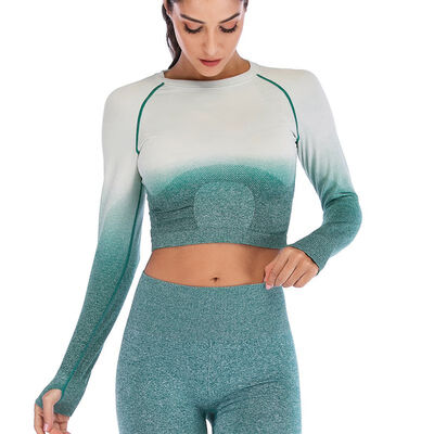 

Fashion Gradient Long Sleeve Sports Running Fitness Yoga Shirt o Collar Long Sleeve Men And Women Fitness Clothes