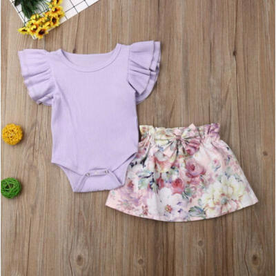 

Newborn Baby Girl Tops Romper Floral Tutu Skirt Summer 2PCS Dress Outfits Set US
