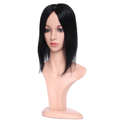 

Hand Made Silk Top Human Topper Hair Piece With Clips in Hair Natural Black For Hair Loss Women
