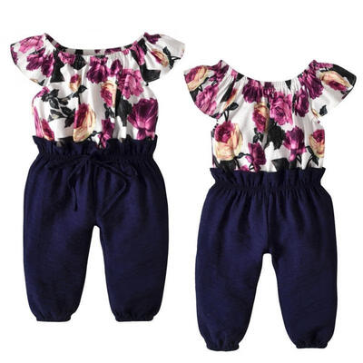 

Baby Girls Short Sleeve Casual Romper Patchwork Floral Jumpsuit SummerClothes