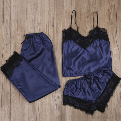

US Fashion Women Silk Satin Pajamas Pyjama Set Sleepwear Homewear Nightwear