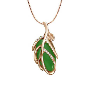 

Women Leaf Shaped Green Stone Wrapped Pendant Short Necklace Rhinestone Christmas Jewelry Gift Sweater Chain