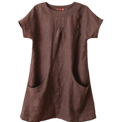 

Starmoon Women Casual Solid Round Neck Short Sleeve Linen Loose Pocket Tops Blouse Shirt