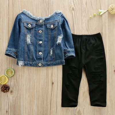 

Cute Newborns Baby Girls Denim Jacket Off Shoulder Tops Pants Outfits Clothes