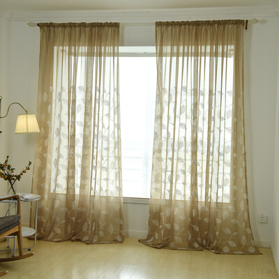 

Lightweight Transparent Breathable Leaf Embroidered Voile Curtain Tulle Window Drapery Sheer Drapes Living Room Bedroom