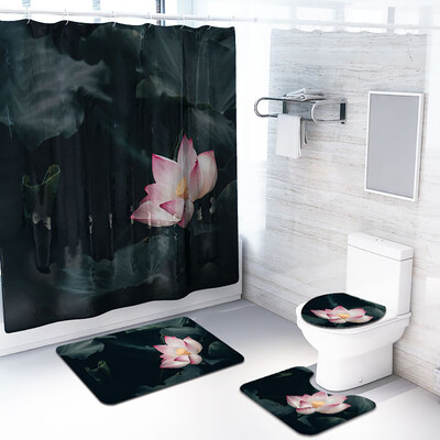 

Gobestart Creative Flower Shower Curtain Floor Mat Four-piece Bathroom Mat Set