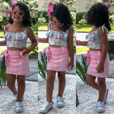 

US 2PCS Toddler Kids Baby Girls Floral Clothes Vest TopsSkirt Dress Outfit Set
