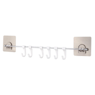 

Stainless Steel Bath Towel Bar Washcloth Holder with 6 Hooks Bathroom Washroom Tool Bathroom Towel Bar Towel Holder