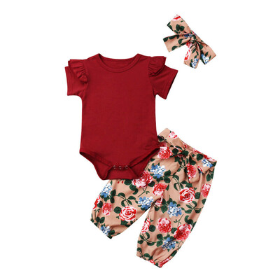 

Newborn Baby Girl Summer Bodysuit Romper Tops Floral Pants Outfit Set Clothes