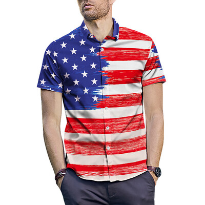 

Tailored Mens 3D New Summer Stripe Printed Short-Sleeved Shirt Fashion Blouse Top