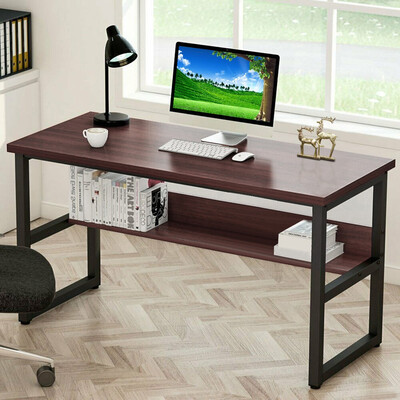 

Gobestart Home Computer Desk With Bookshelf Office Desk Workstation PC Laptop Study Table