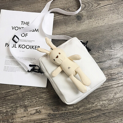 

2019 Sweet Girls Shoulder Bags Rabbit Pendant Flap Handbags Fashion Female Canvas Crossbody Bags