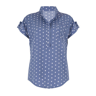 

Hot Womens Fashion Casual V-neck Polka Dot Button Short-sleeved Shirt Work Tops