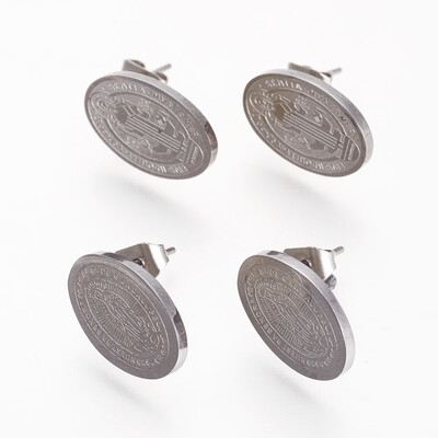 

304 Stainless Steel Stud Earrings Oval with Saint Stainless Steel Color 14x95x15mm Pin 06mm