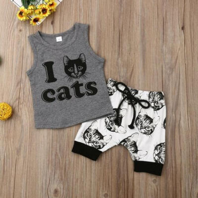 

Toddler Kids Baby Boys Summer Outfit T-shirt Tank TopsPants 2pcs Clothes Set