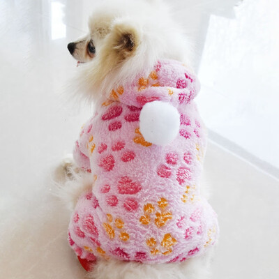 

Thickened Pet Winter Warm Clothes Coral Velvet Costume Dogs Puppy 4 Legged Hooded Paws Printed Coat Dog Jumpsuit Dog Clothes