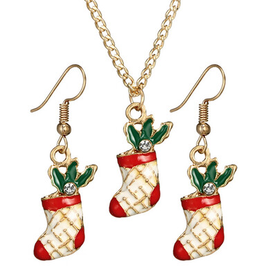 

Elegant Christmas Boots Jewelry Sets Rhinestone Enamel Colorful Gold Xmas Shoes Necklace Earrings Jewelery Set For Women