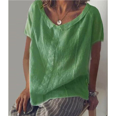 

Womens Summer Cotton Linen Blouses Loose Baggy Tops Tunic T Shirts Plus Size 3XL