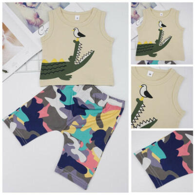 

2Pcs Toddler Kid Baby Boy Sleeveless Print Tops T shirtShorts Outfits Set Pants