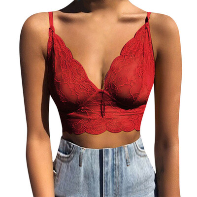 

Toponeto Womens Fashion Solid Color Summer Sexy Lace Top See Through Crop Top Bra Vest