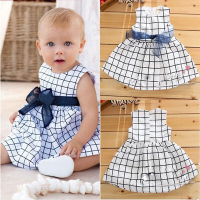 

Baby Toddler Girl Kid Plaids Bownot Dress Outfit Pricess Clothes Dress BlueWhit
