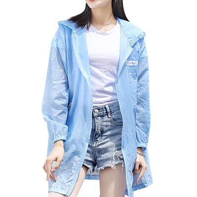 

New 2019 Summer Womens Ultra-thin Breathable Quick-drying Sunscreen Jacket Sunscreen Zip Hooded Letter Print Sunscreen