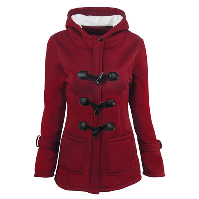 

Autumn&winter hooded cotton blend horn leather buckle in the long coat jacket cotton coat women