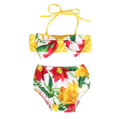 

Cute Baby Girls Halter Big Bowknot Split Swimwear Kids Two-Piece Swimsuit