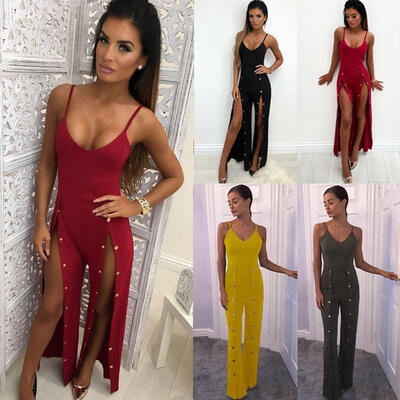 

New Women Ladies Sleeveless Button Clubwear Summer Playsuit Bodycon Party Jumpsuit Romper Trousers