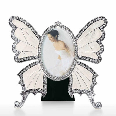 

Rhinestone Decorated Ellipse Scalewing Design Vintage Metal Photo Frame Home Decor Desktop Picture Frame Table Top Frame