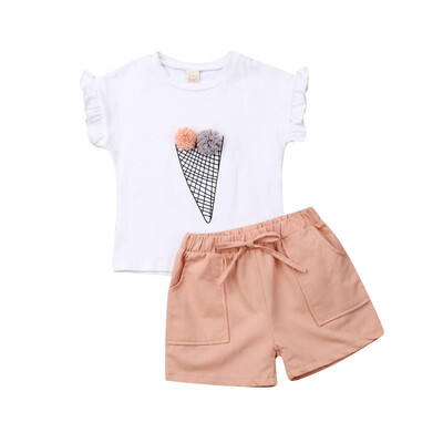 

Fashion Toddler Baby Girl Ice Cream T-shirt Tops Shorts Pants Outfit Set Clothes