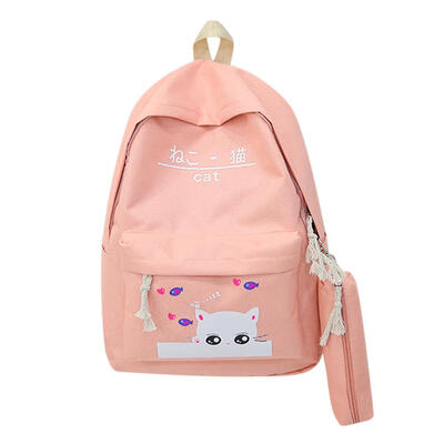 

2pcsset Cat Letter Print Girls Backpacks Pen Bags Women Travel School Bags