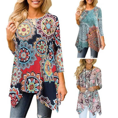 

Women Summer Long Sleeve Floral Shirt Blouse Tops Loose T Shirt Casual Tee Tops